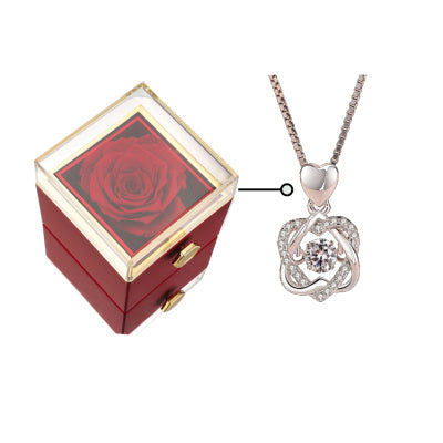 Fashion Acrylic Rotating Rose Jewelry Box Red box silver necklace Infinite Avenue