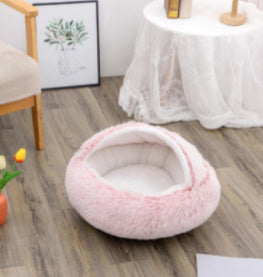 2 In 1 Dog And Cat Bed Pet Winter Bed Round Plush Warm Bed House Soft Long Plush Pets Bed Pet Products Pink100cm Infinite Avenue