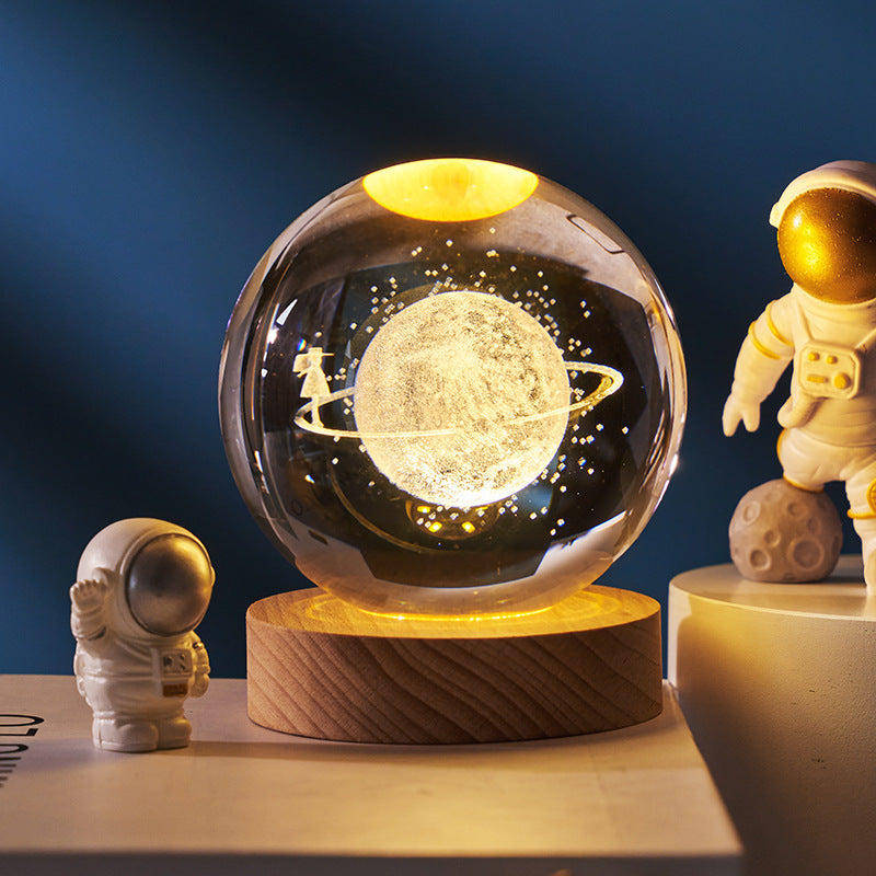 Luminous Starry Sky Crystal Ball – Moon Night Light & Gift Solid Wood Lamp Holder Through the starry sky 6CM Infinite Avenue