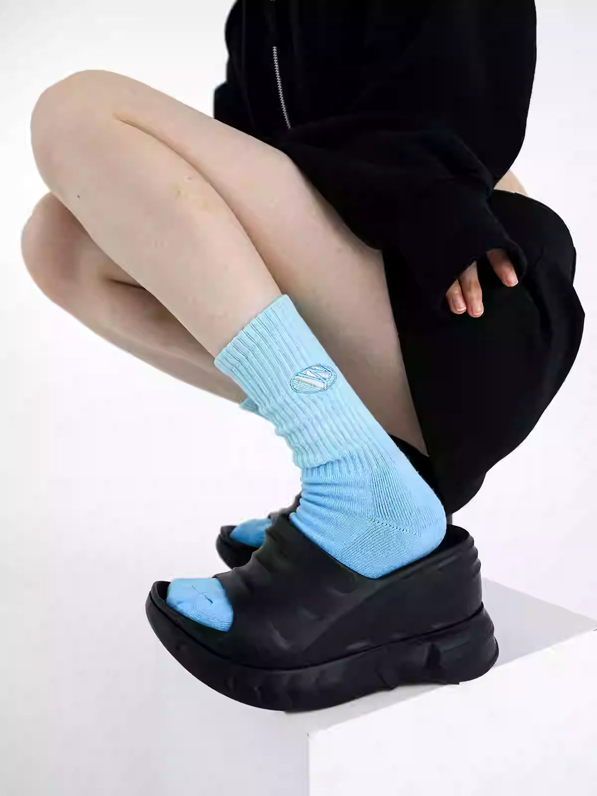 Tie-Dye Gradient Embroidered Tube Socks Sky Blue Average Size Infinite Avenue