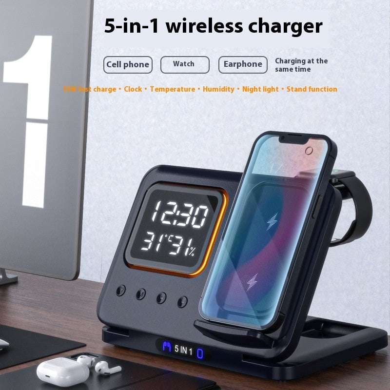 15W 5-in-1 Wireless Charger Stand – LED Alarm Clock & Fast Charging Infinite Avenue