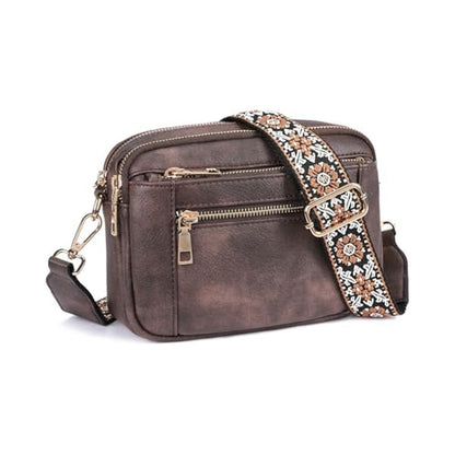 Cow Color Matching Multifunctional Zipper Crossbody Bag Brown Infinite Avenue