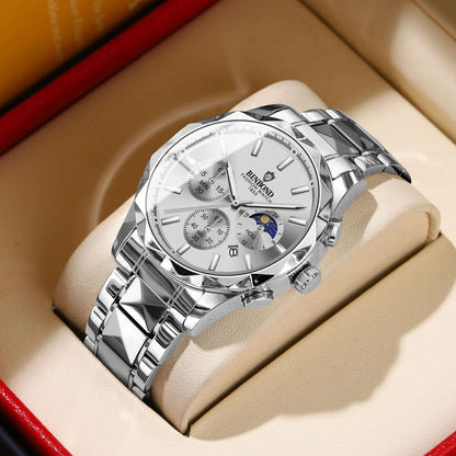 Multifunctional Butterfly Clasp Men's Watch White Steel White Noodles Infinite Avenue