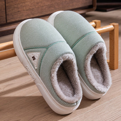 Solid Striped Home Slippers Winter Warm Fleece Shoes Men Indoor Bedroom Floor Plush Slippers For Women Couple Green Infinite Avenue