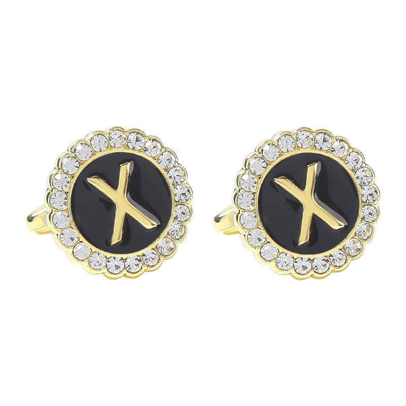 Round Diamond French Cufflinks Men's 26 Letters X Alloy Infinite Avenue