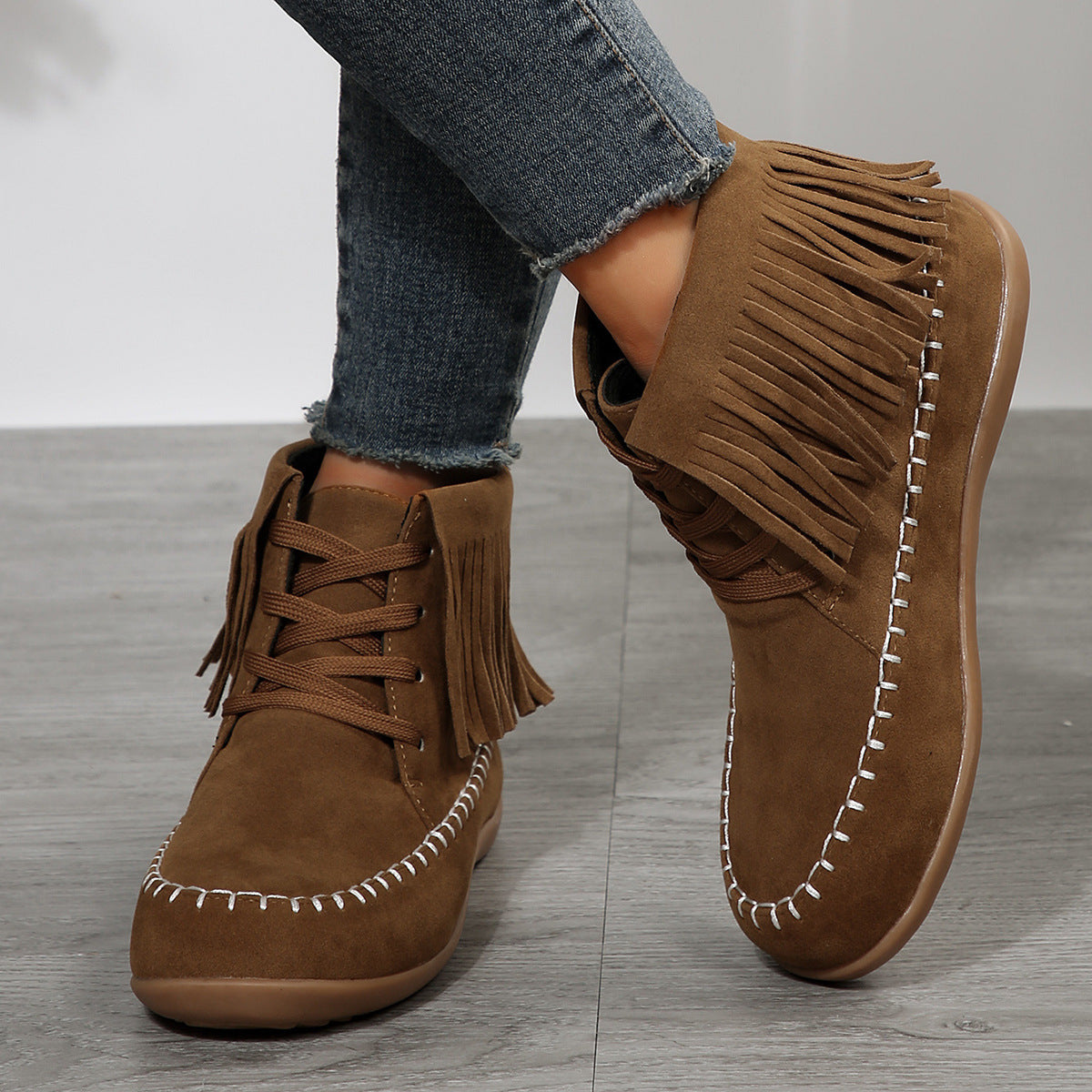 Plus Size Tassel Lace-up Booties Female Infinite Avenue