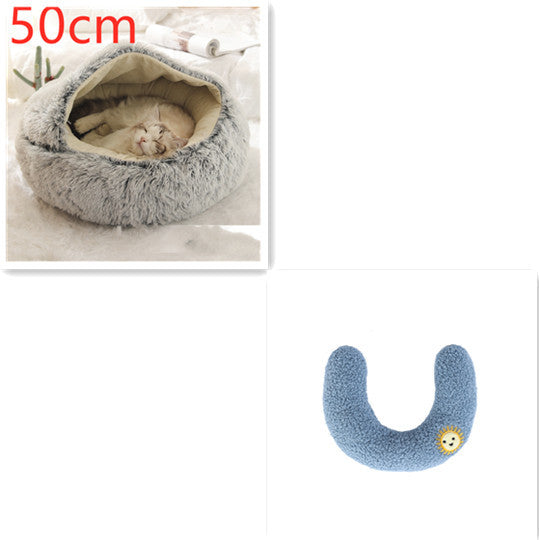 2 In 1 Dog And Cat Bed Pet Winter Bed Round Plush Warm Bed House Soft Long Plush Pets Bed Pet Products Grey50cm SetD Infinite Avenue