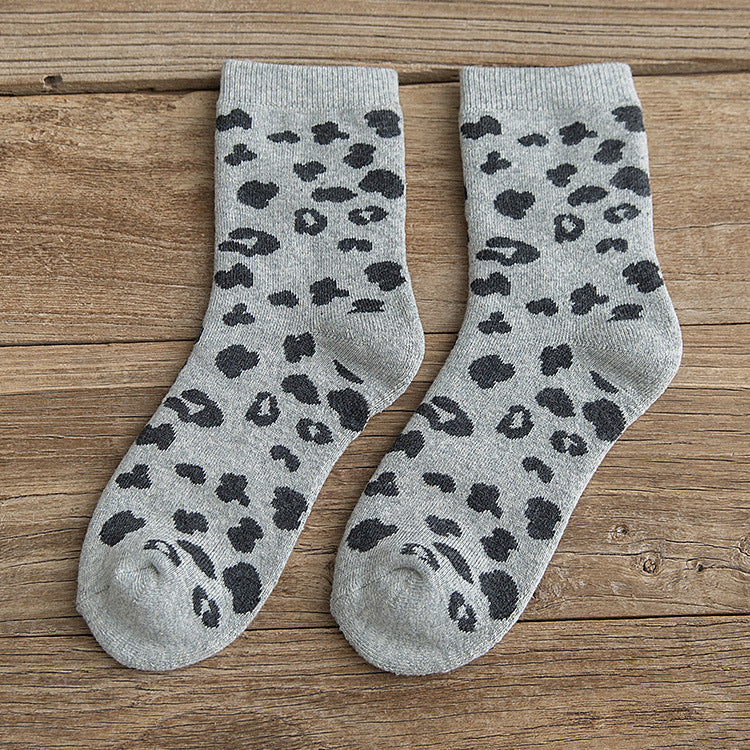 Women's Leopard Print Cotton Mid-Calf Socks Gray Free Size Infinite Avenue