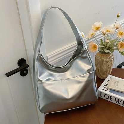 Autumn Winter Simple Commute Shoulder Bag Silver Infinite Avenue