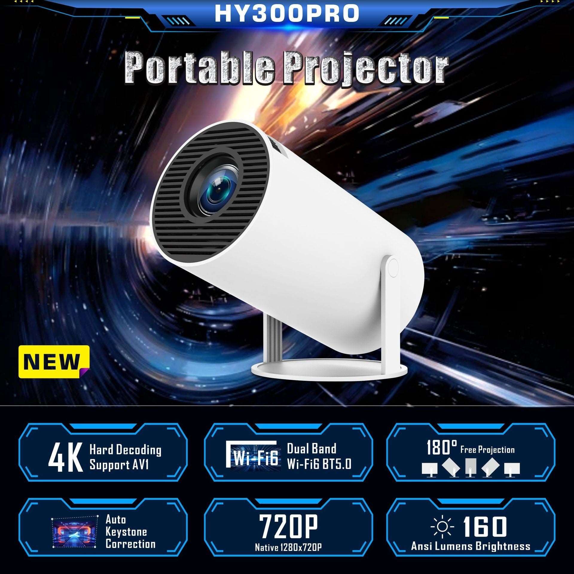 HY300 Pro Projector Home Theater Entertainment Portable Small Projector Infinite Avenue