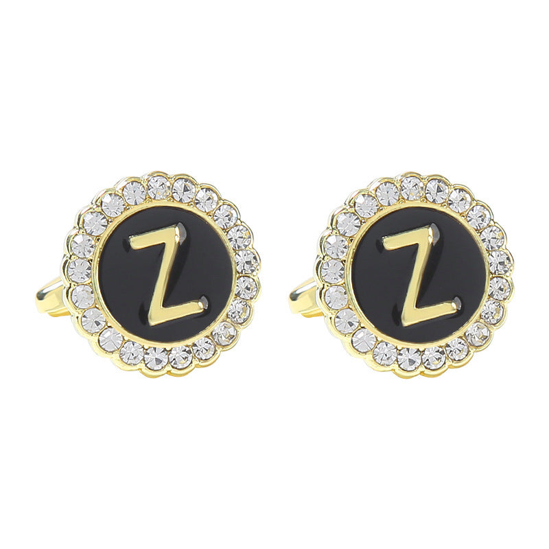 Round Diamond French Cufflinks Men's 26 Letters Z Alloy Infinite Avenue