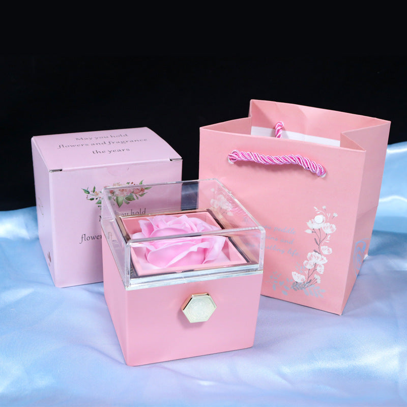 Rotating Rose Soap Flower Gift Box – Valentine's Day Packaging Pink Infinite Avenue