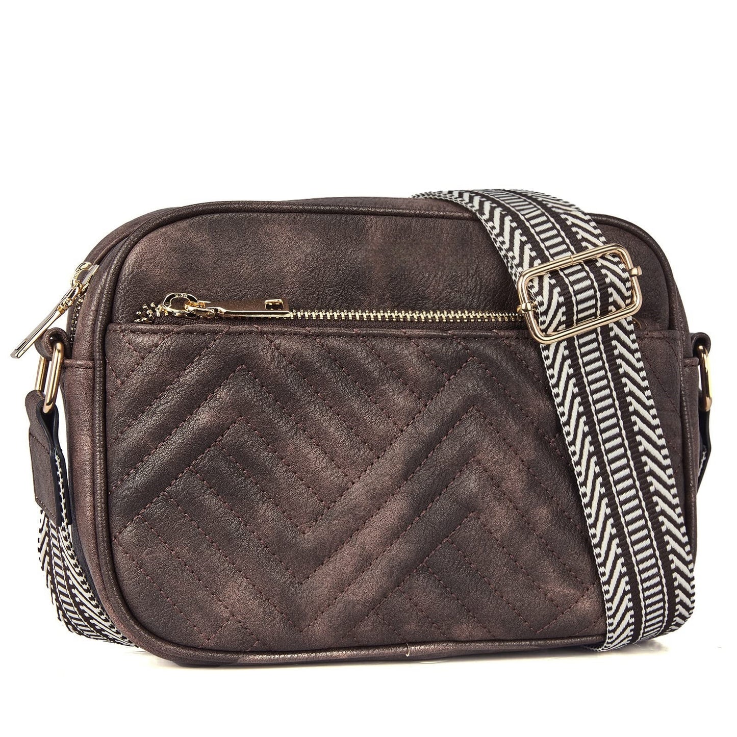 Cow Print Multi-Functional Zipper Crossbody Bag Quilted Brown Infinite Avenue