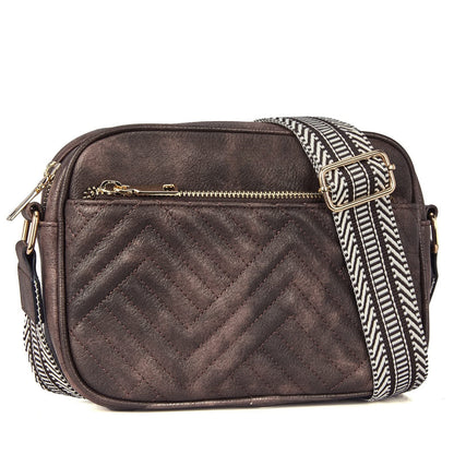 Cow Color Matching Multifunctional Zipper Crossbody Bag Quilted Brown Infinite Avenue