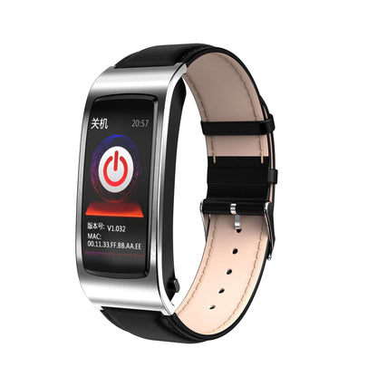 114 Screen Information Synchronization Call Prompt K11 Call Smart Bracelet Silver Frame Black Leather Infinite Avenue