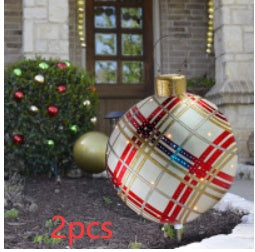 60CM Inflatable PVC Christmas Ball – Outdoor Tree Ornament Red grids2 2PCS 60cm Infinite Avenue