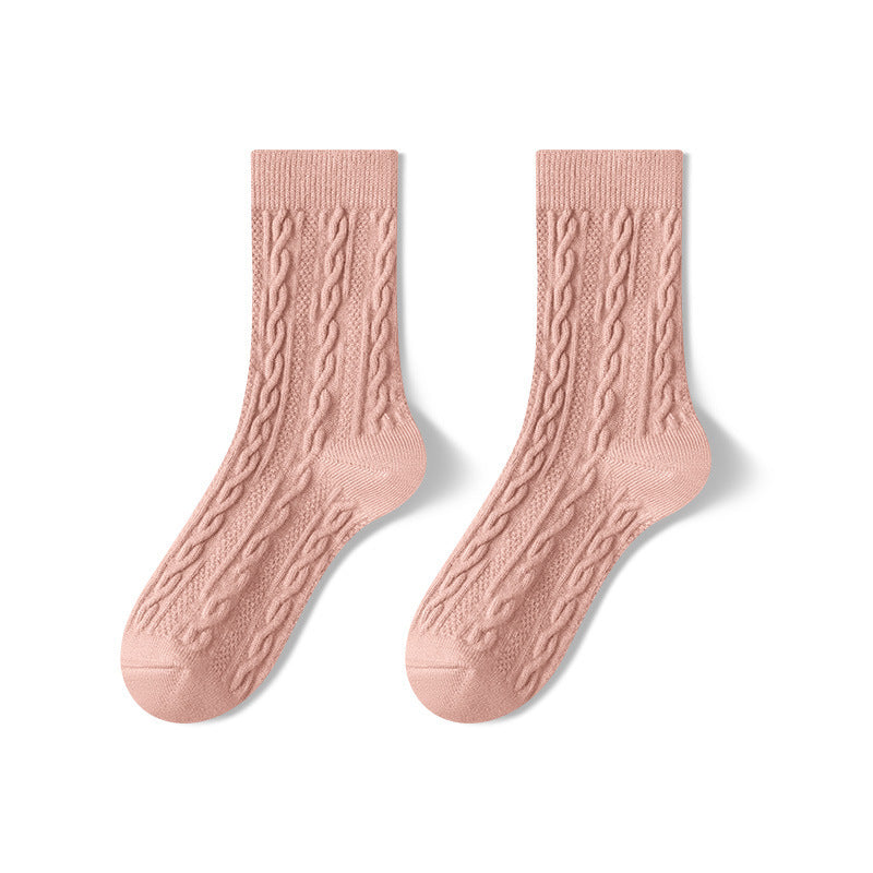 Autumn Winter Thickened Mid-Calf Cotton Socks for Women Pink Free Size 36 to 39 Infinite Avenue