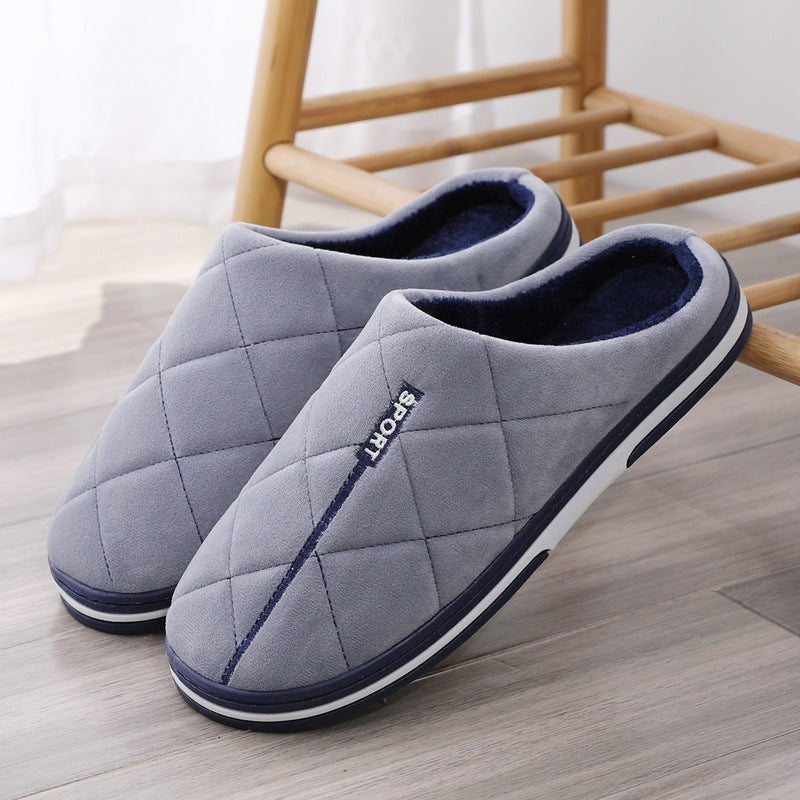 Men's Cotton Slippers Plus-sized Home Warm Platform Plus Gray Vertical Stripe Infinite Avenue