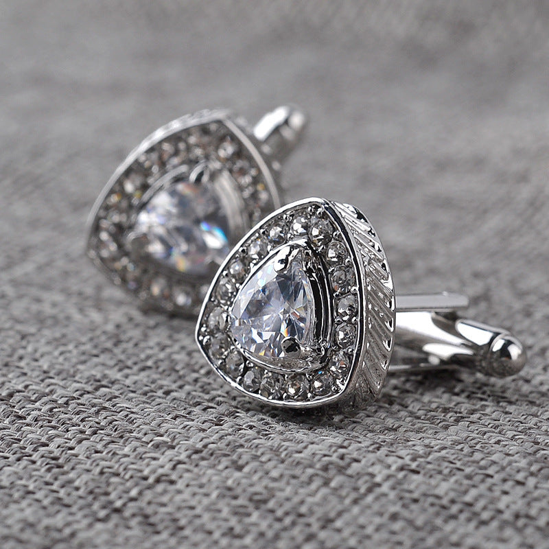 Men's Shirt Cufflinks Triangle Crystal French Diamond Silver Alloy Infinite Avenue