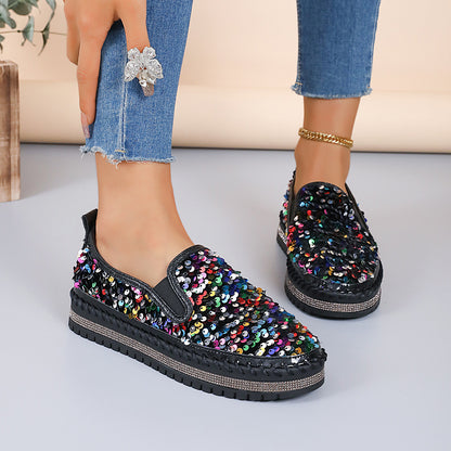 Round Toe Flat Bottom Color-blocking Sequin Oversized Shoes Infinite Avenue