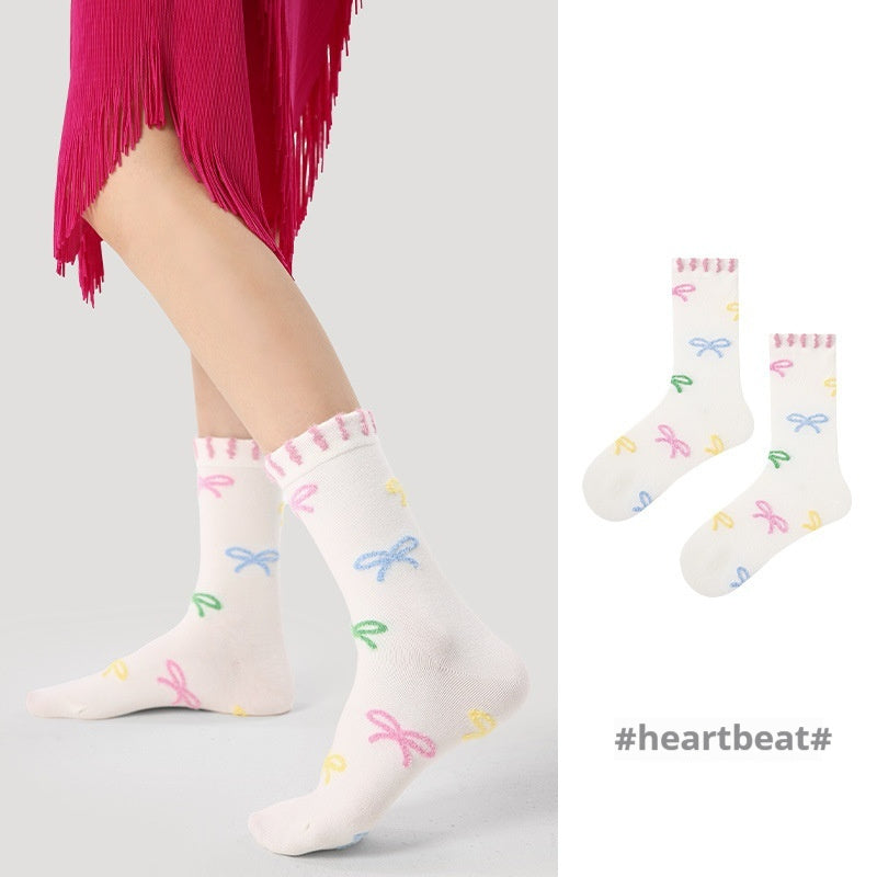 Vintage Court Style Mid-Length Socks Heartbeat Average Size Infinite Avenue