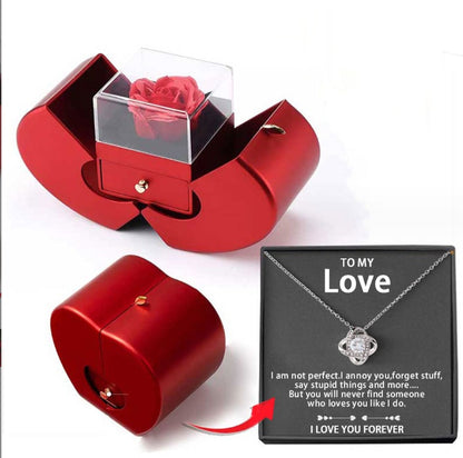 Fashion Jewelry Box Red Apple Christmas Gift Necklace Eternal Rose For Girl Mother's Day Valentine's Day Gifts With Artificial Flower Rose Flower Jewelry Box LOVER necklace silver card box English Infinite Avenue