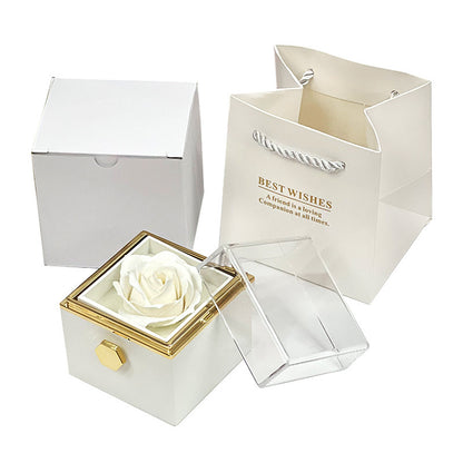 Rotating Rose Soap Flower Gift Box – Valentine's Day Packaging White Infinite Avenue