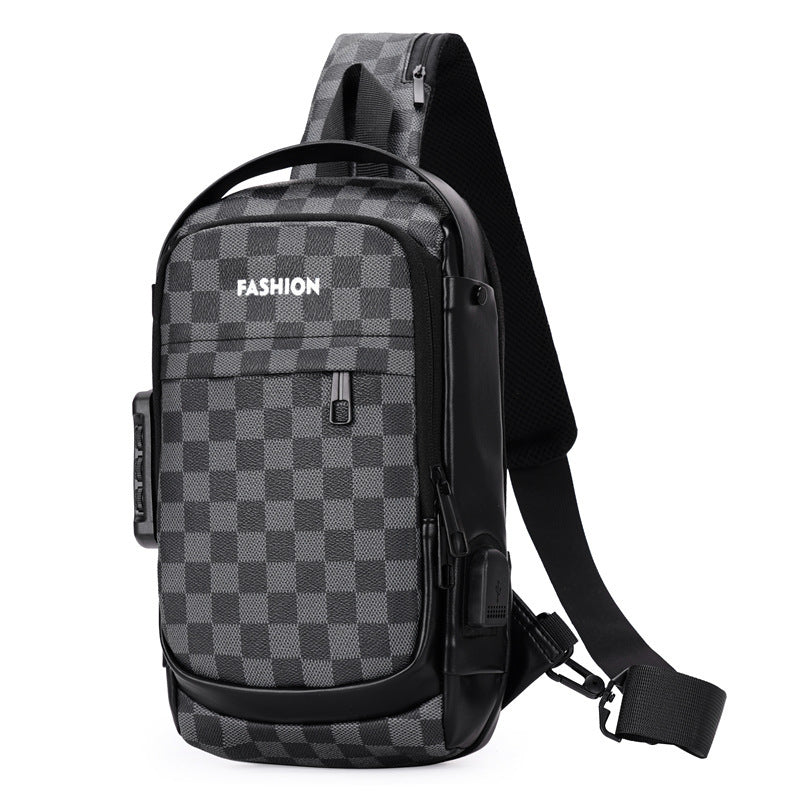 Men's Crossbody Bag with Password Lock Black Grids Infinite Avenue