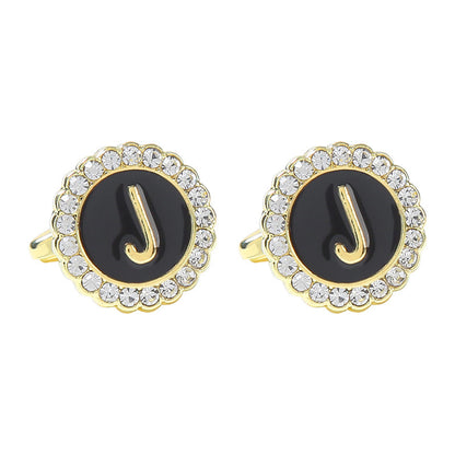 Round Diamond French Cufflinks Men's 26 Letters J Alloy Infinite Avenue