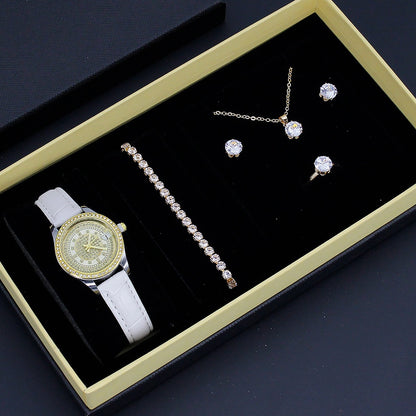 New Ladies Watch Good-looking Cross-border Valentine's Day Watch Jewelry Suit With Decoration White Strap Watch Box Infinite Avenue