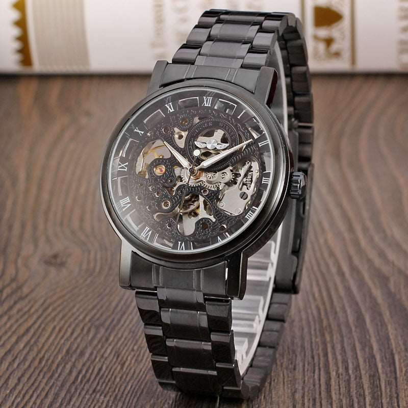 Winner Round Hollow Transparent Mechanical Steel Strap Watch Infinite Avenue