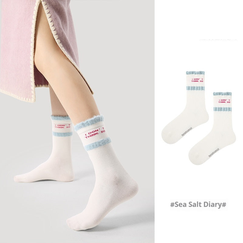 Vintage Court Style Mid-Length Socks Sea Salt Diary Average Size Infinite Avenue