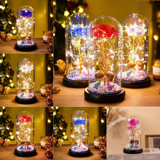 Eternal Rose LED Light Foil Flower In Glass Cover Night Lights Valentines Day Gifts Lamp Decor For For Home Bedroom Wedding Gift Valentine's Day Gifts Infinite Avenue