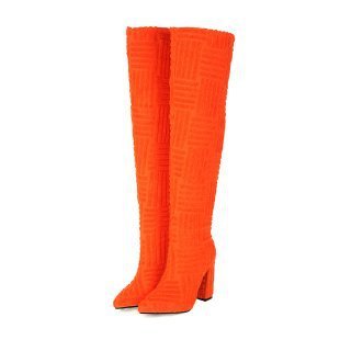 Plus Size Sexy Pointed Toe Thermal Towel Boots Orange Thick Heel Infinite Avenue