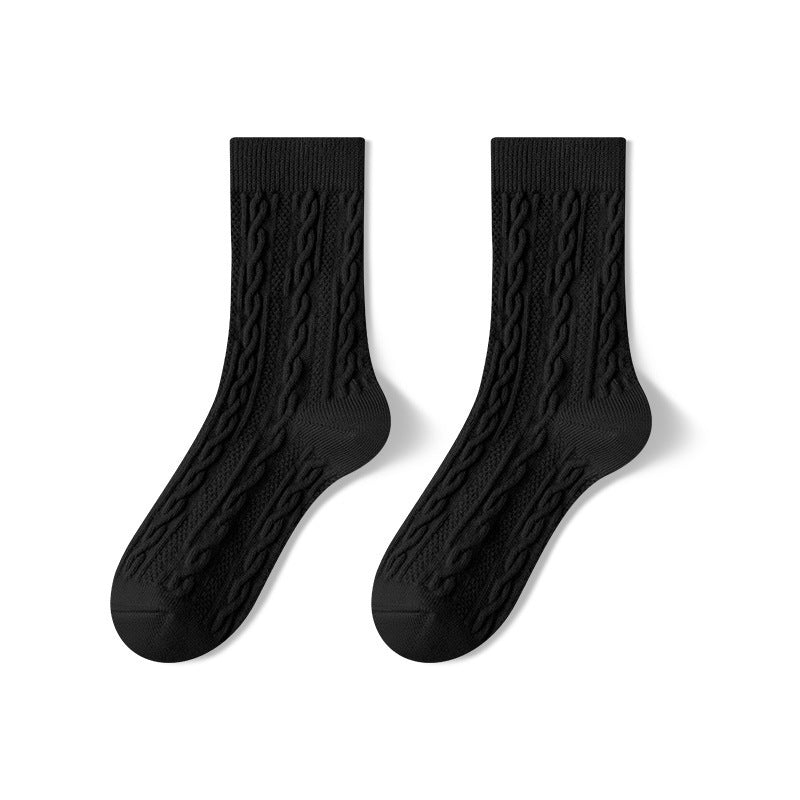 Autumn Winter Thickened Mid-Calf Cotton Socks for Women Black Free Size 36 to 39 Infinite Avenue