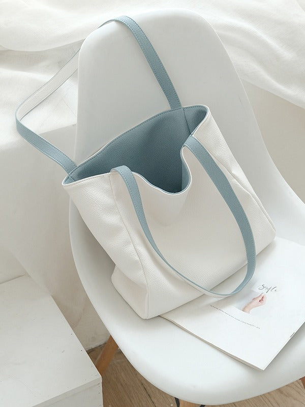 Contrast Color Double-sided Available Tote Bag White And Sky Blue Infinite Avenue