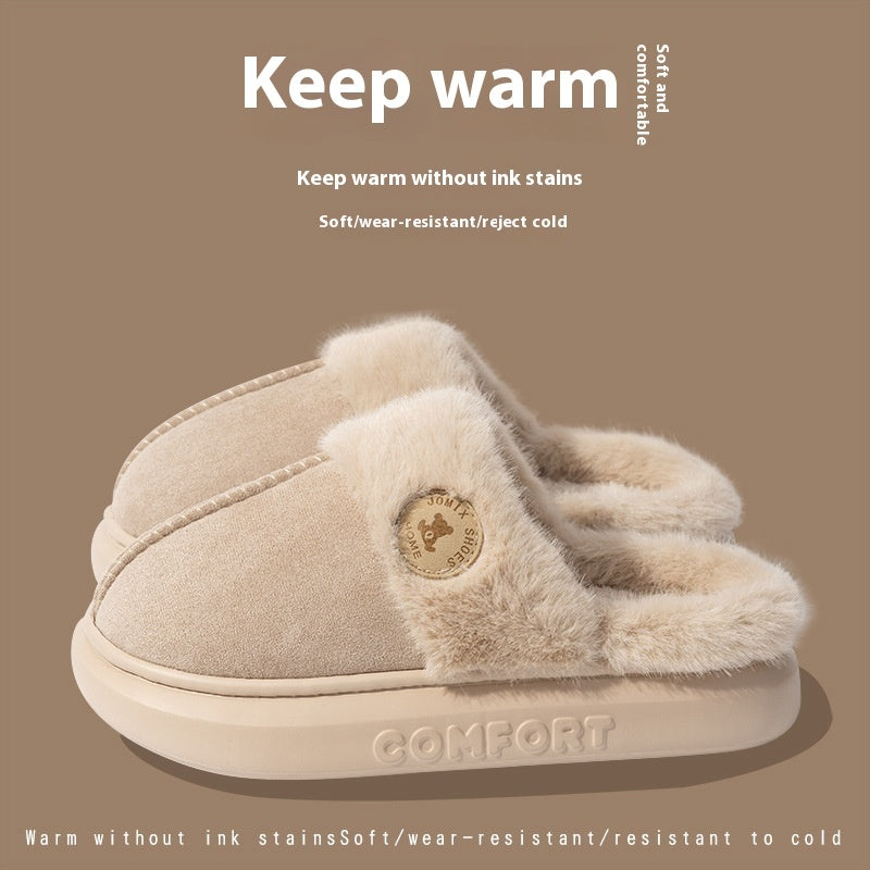 New Plush Slippers For Women Men Winter Warm Home Slipper Indoor Thick-soled Fleece Shoes Khaki Infinite Avenue