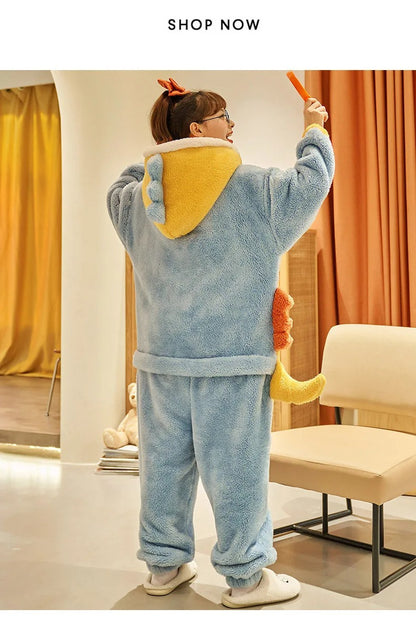 Cute Cartoon One-Piece Pajamas – Plush Winter Home Wear Infinite Avenue