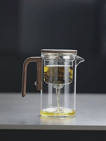 Magnetic Glass Teapot – One-Click Filtration with Wood Handle