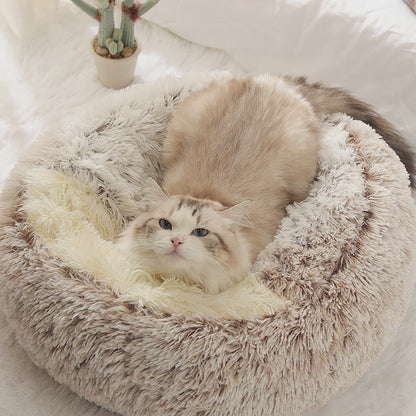 2 In 1 Dog And Cat Bed Pet Winter Bed Round Plush Warm Bed House Soft Long Plush Pets Bed Pet Products