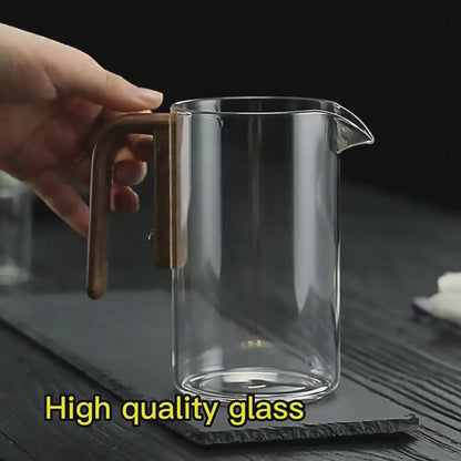 Magnetic Glass Teapot – One-Click Filtration with Wood Handle